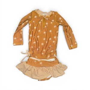 Caden Lane Tan Palm Rashguard Set Girls 3T Tropical Palm Tree 2 PC Swim Suit